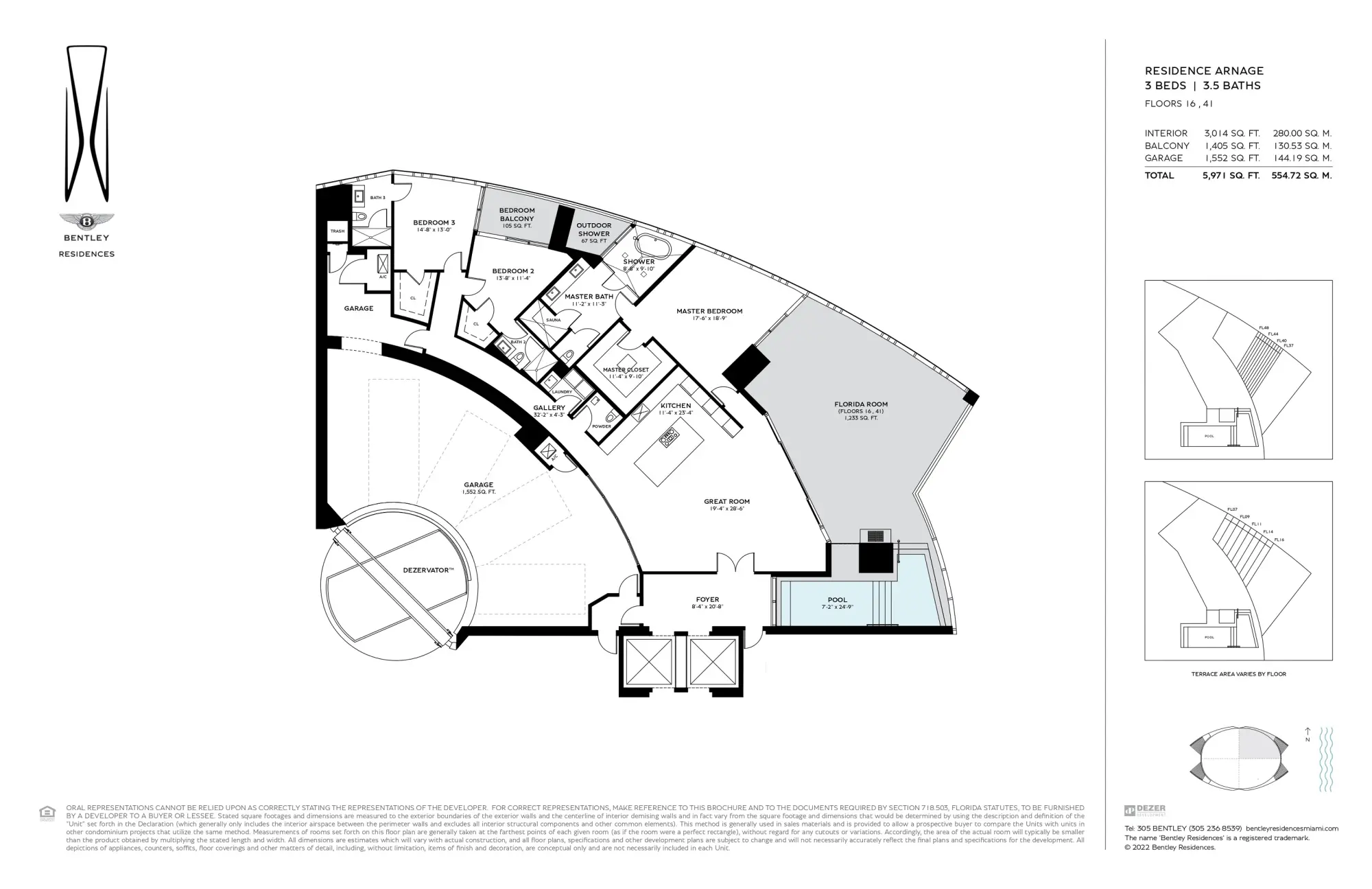 Bentley Residences 3 bedroom 3 Bath Condo For Sale Floor: 16,41