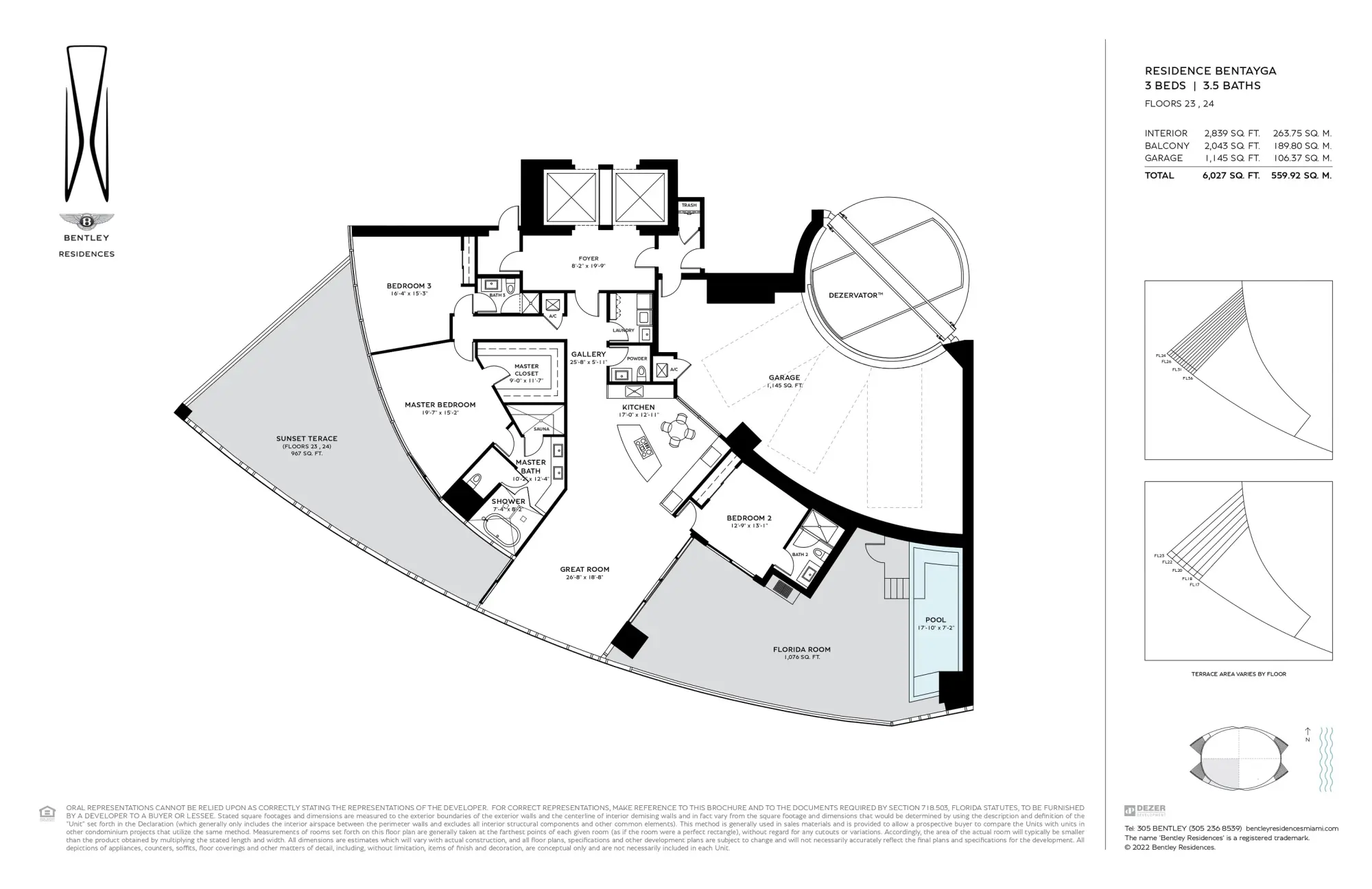 Bentley Residences 3 bedroom 3 Bath Condo For Sale Floor: 23, 24